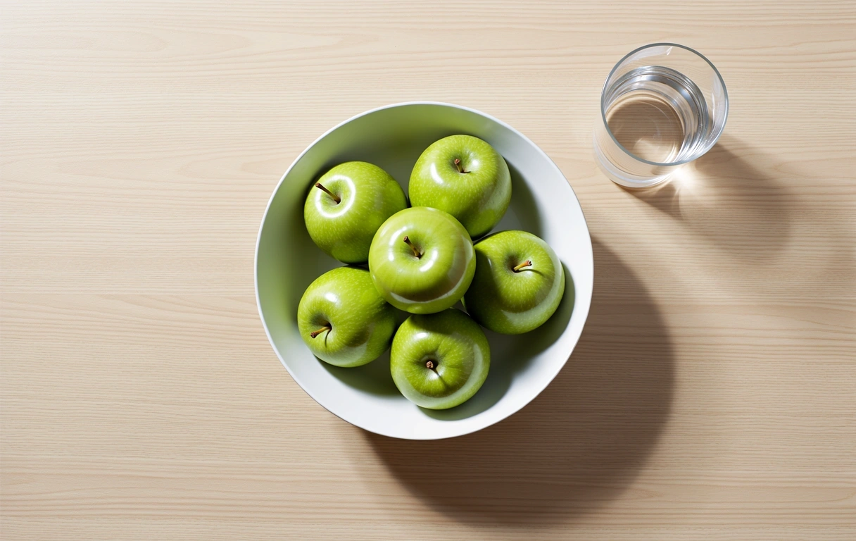 Frische Äpfel auf einem minimalistischen Holztisch
